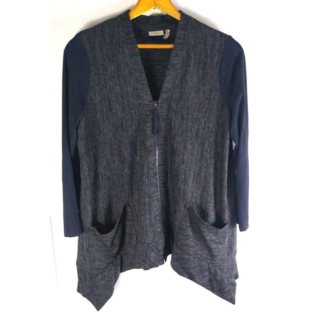 Women's LOGO Lori Goldstein Cardigan Zip Jacket Heathered Black Soft Knit Medium